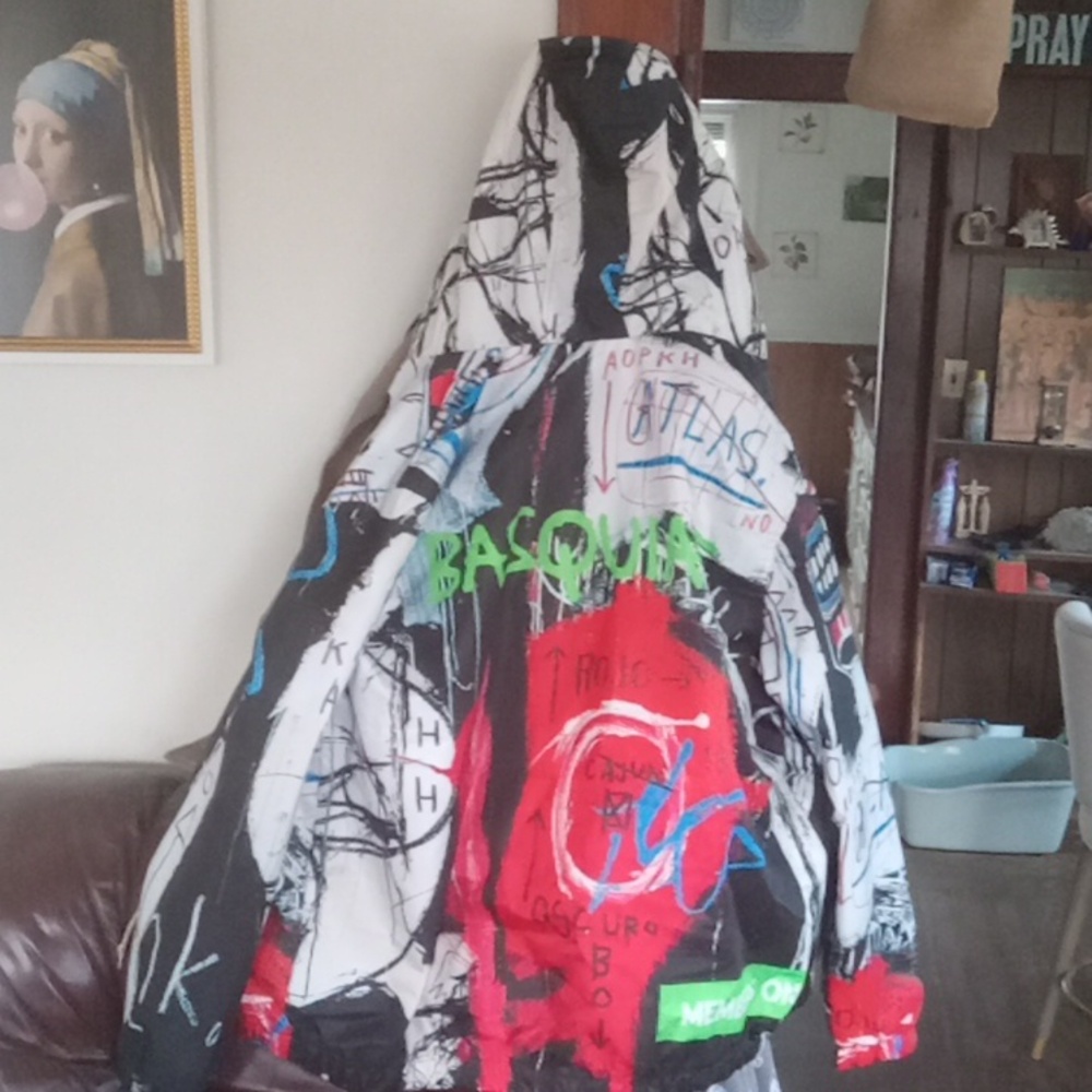 Jean Micheal Basquiat Xl Members Only Jacket. Multi Colored
